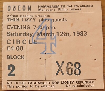 THIN LIZZY RARE CONCERT TICKET LIVE HAMMERSMITH ODEON LONDON FAREWELL GIG  1983