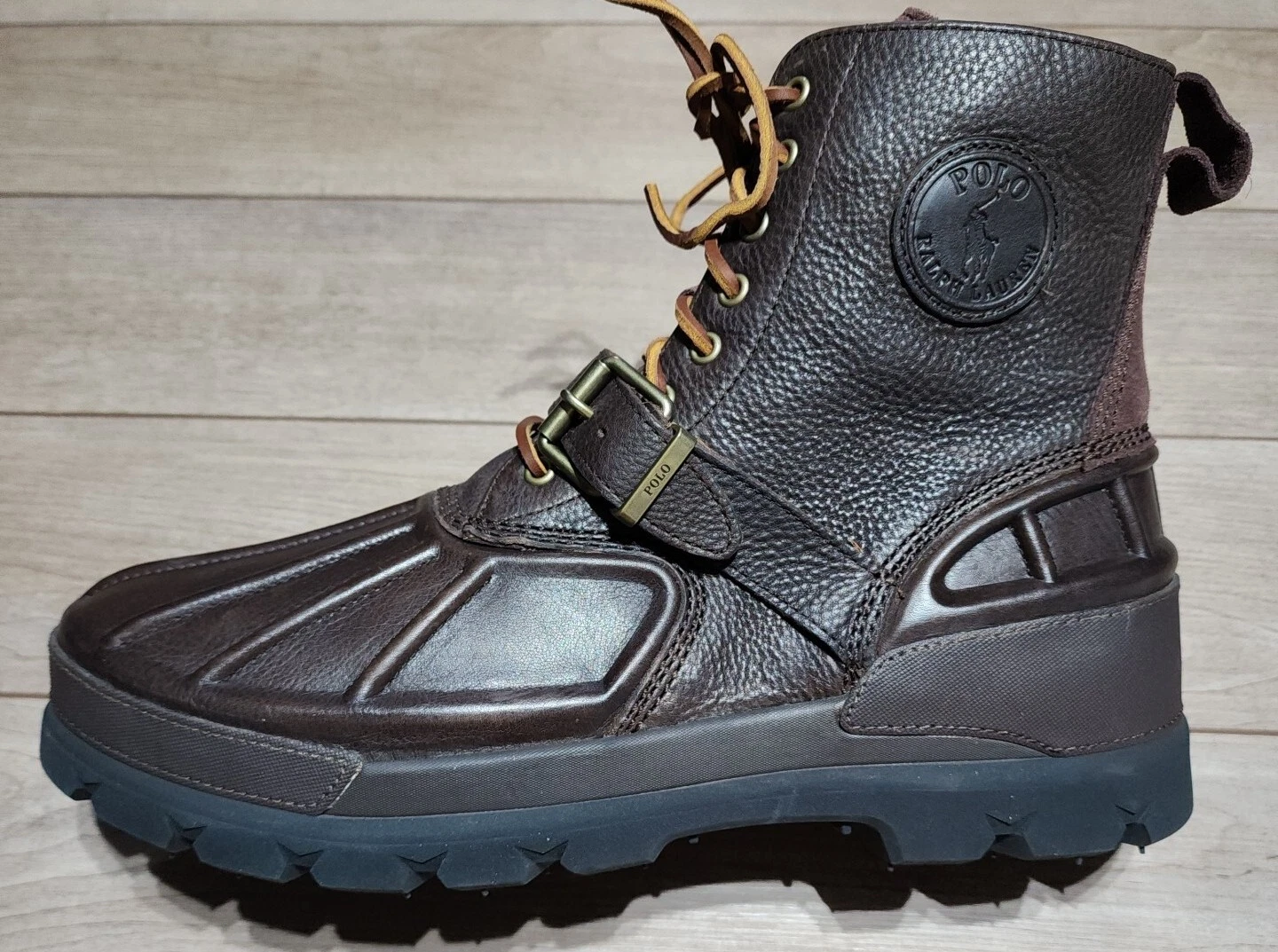 NWT Polo Ralph Lauren Men's Oslo High Leather Duck Boots Size 14D Brown Leather