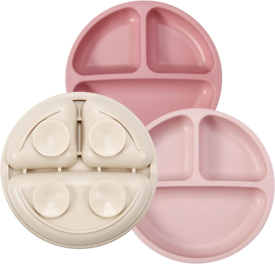 Baby Plates With Suction Bumkins Toddler And Baby Suction Plate, Divided Grip Dish For Babies And Kids, Baby Led Weaning, Feeding Supplies, Sticks To Tables And Highchairs, Platinum Silicone, For Chidren 6