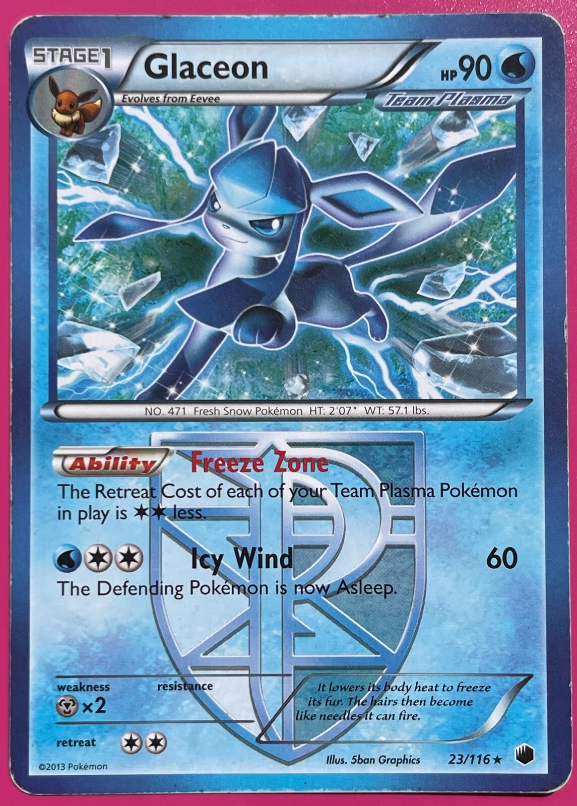 Pokémon TCG Glaceon 23/116 Black & White Plasma Freeze Regular Rare 2013 LP