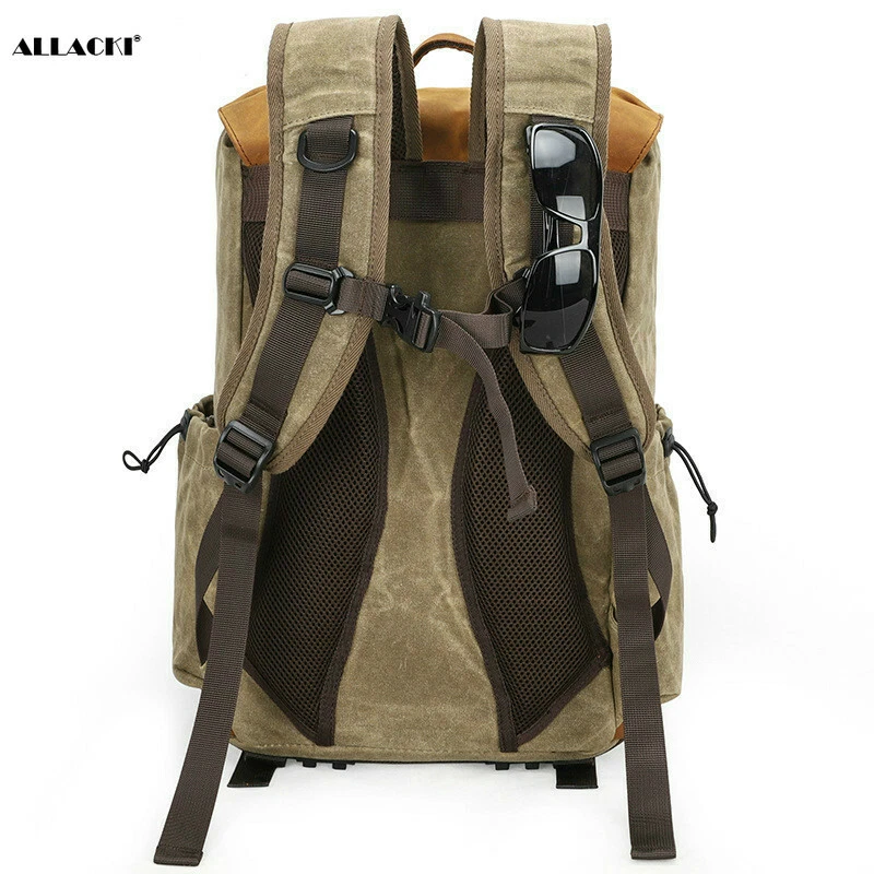 Mochila de cuero de lona bolsa para cámara SLR impermeable a prueba de golpes Allacki Foto 4 de 4