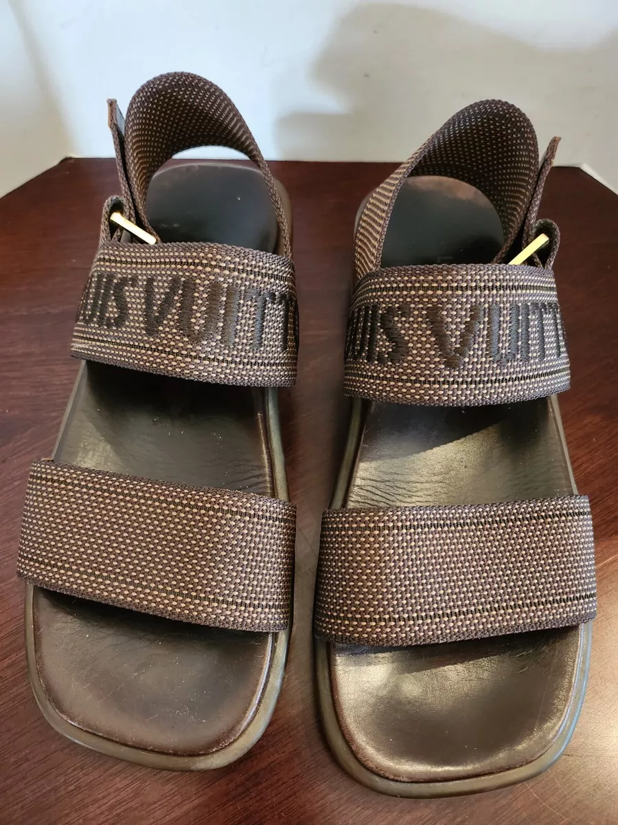 Vintage Louis Vuitton Brown Rubber Sole Logo Strap Sandals 7.5/38