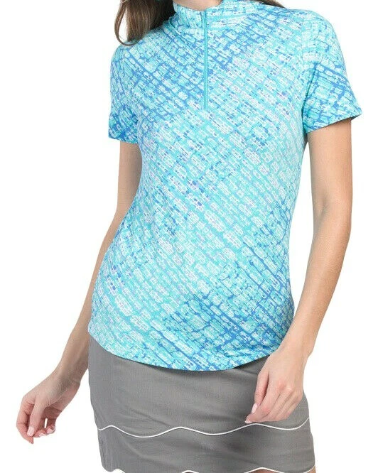 IBKUL Top Size XS Golf Mock Neck Short SleeveLiz Jade Lavender Graphic Tee