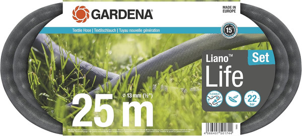 Gardena Liano Life Textilschlauch 1/2 Zoll, 25M Set: Hochflexibler Gartenschlauc-image