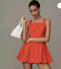 Anthropologie NWT Maeve RARE Square-Neck RESORT WEAR Red Romper Pockets Size Med