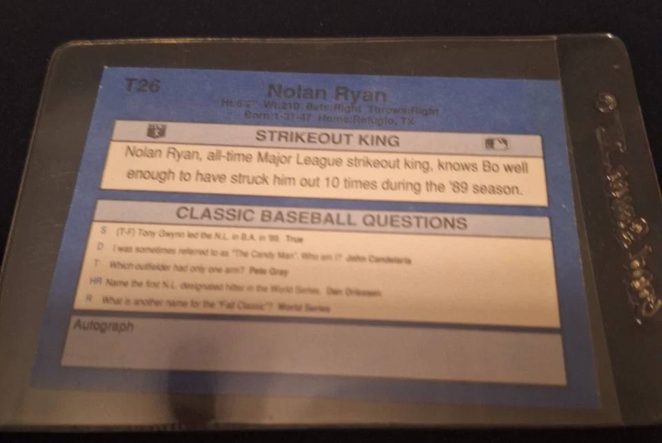 NOLAN RYAN TEXAS RANGERS 1990 Nolan Knows Bo W/BO CARD - Image 2 of 4
