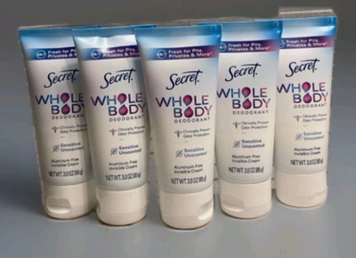 5 Pack: Secret Whole Body Deodorant Invisible Cream 3 oz Aluminum Free