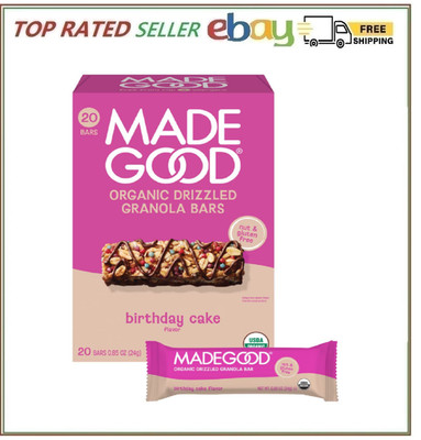 MadeGood Birthday Cake Drizzled Bars   0.85 oz. Each, 20 Pack   Festive & Nutrit