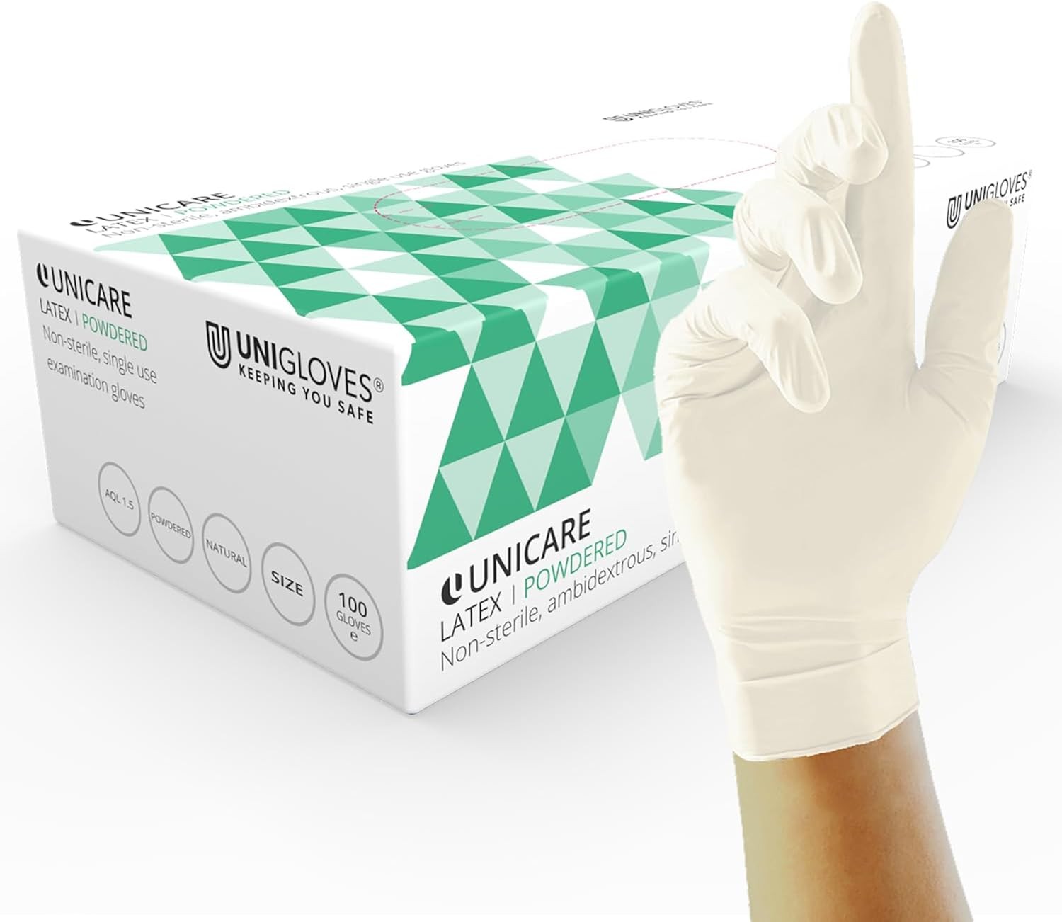 Unicare Latex Gs0024 Single Use - Multipurpose, Lightly Powdered Disposable Gloves, Box Of 100 Gloves, Natural, Large - Image 6