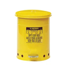 Justrite 09301 Oily Waste Can,10 Gal.,Steel,Yellow