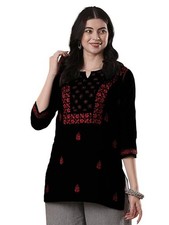 Lucknowi Hand Embroidered Chikankari Cotton Short Kurta Kurti Tunic Top