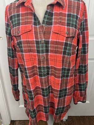 Duluth Trading Women's Free Swingin Flannel Tunic Shirt Medium Red Plaid Fall