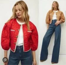 NWT Veronica Beard Leal 648 Quilted Reversible Jacket Red  Khaki