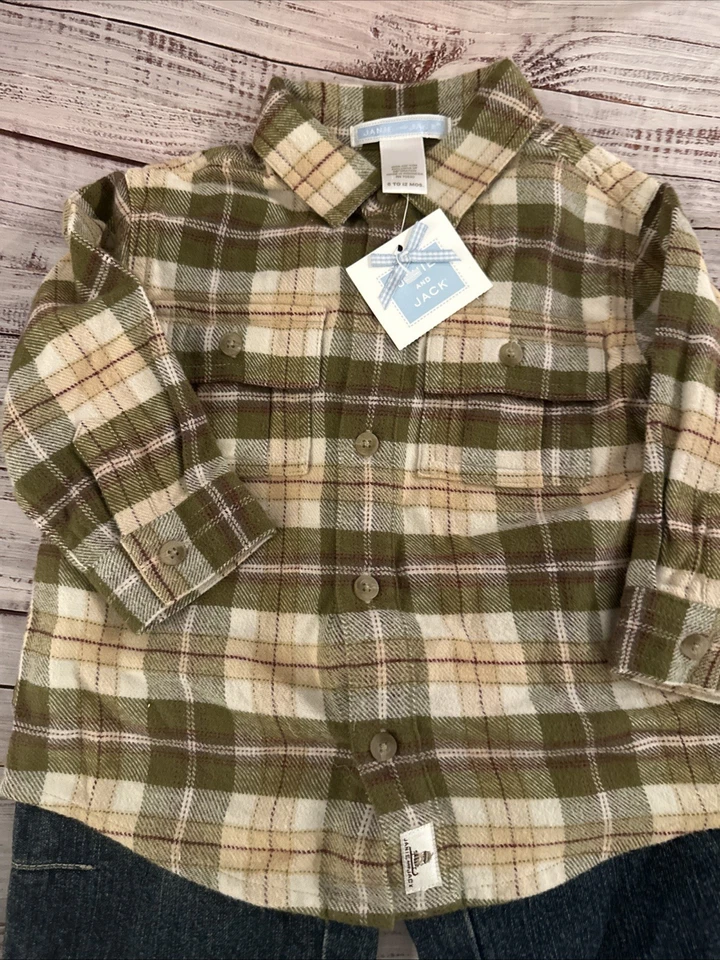 NWT Janie And Jack Baby Boy Winter Outfit Flannel Shirt Jean Pants 6-12 Months - Image 4 of 4