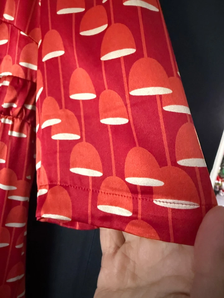 Hermoso Vestido Orla Kiely 100% Seda Rojo Vintage Pantalla Talla 3 UK 10-12 Foto 2 de 4