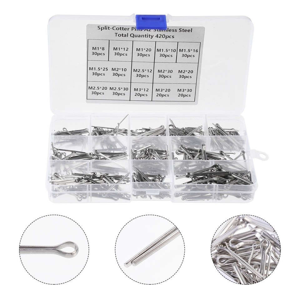 420pcs 304 Stainless Steel Cotter Pin Clip Key Fastener Fitting ...