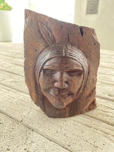 Vintage Southwest Native American carved Ironwood Indian bust folk art spirit