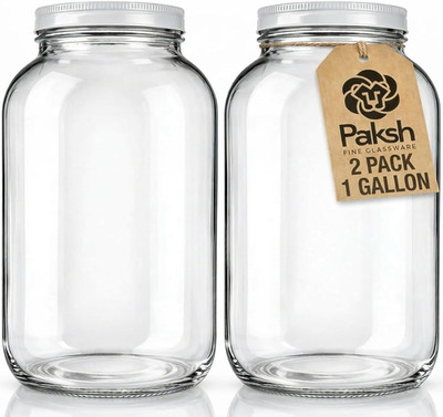 1 Gallon Glass Jar with Lid   2 Pack Large Glass Jar with Airtight Metal Lids -