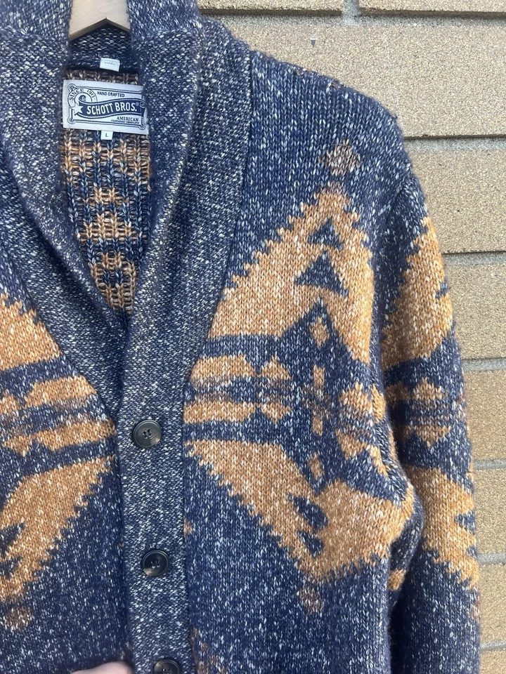 Schott Bros NYC Prescott Southwestern Wool Yak Blend Shawl Cardigan Sweater Sz L - Image 4 of 4
