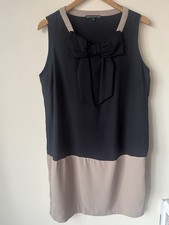 M&S Black Size 16 Shift Dress Beige Big Bow Summer Holiday Work Office A-line