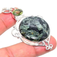 Seraphinite Gemstone Handmade 925 Sterling Silver Jewelry Pendant  RM-11