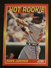 1991 Score Hot Rookies Dave Justice Baseball Rookie Card (RC) #1 Braves OF VG OC