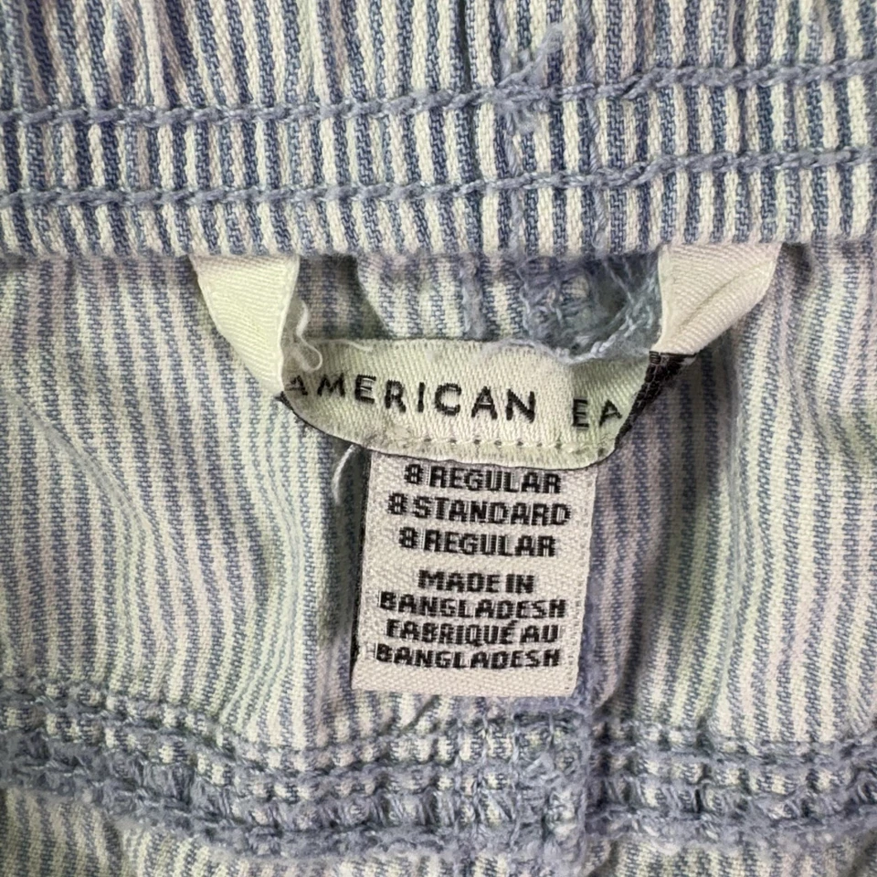 Pantalones de chándal American Eagle para mujer 8 azul blanco a rayas algodón cordón Foto 4 de 4