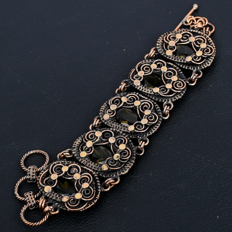Smoky Topaz Gemstone Copper Wire Wrapped Handmade Beautiful Jewelry Bracelet - Image 4 of 4