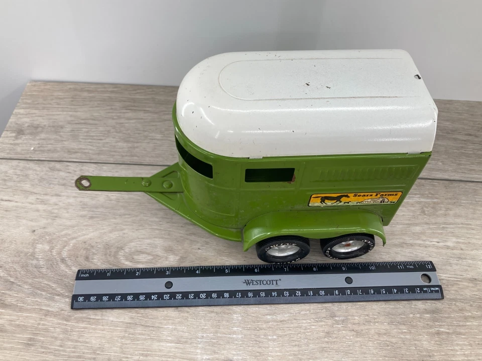 Remolque para caballos Nylint Sears Farms de colección verde blanco techo acero prensado Foto 2 de 4