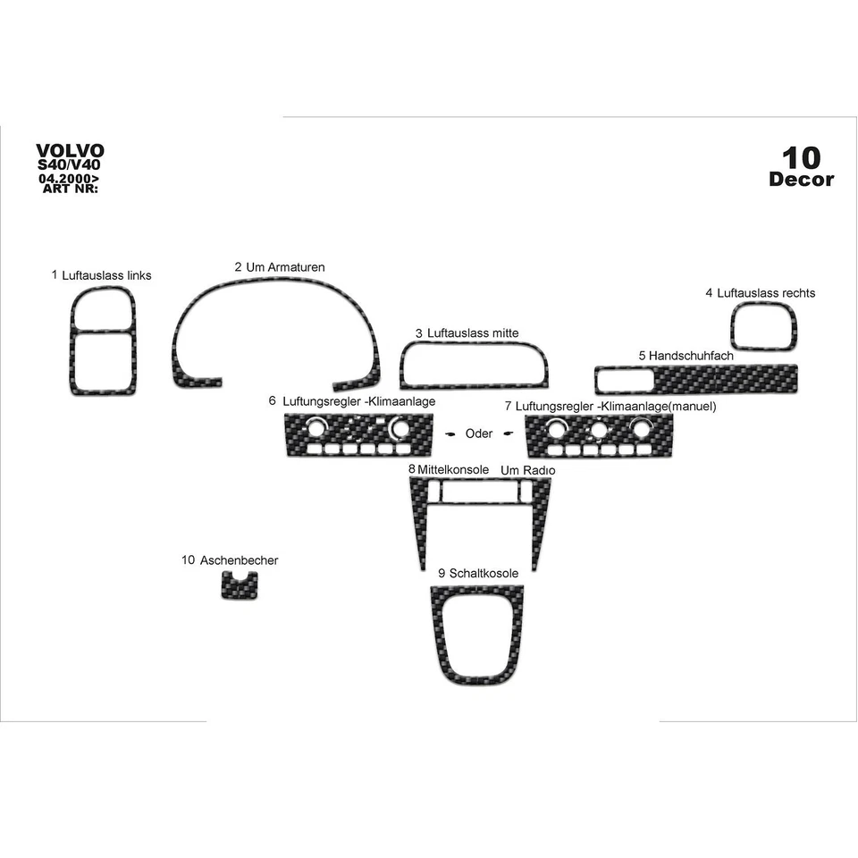 Kit de molduras de tablero de aspecto de madera Volvo Volvo S40 / V40 2000-2003 revestimiento de molduras de panel Foto 4 de 4