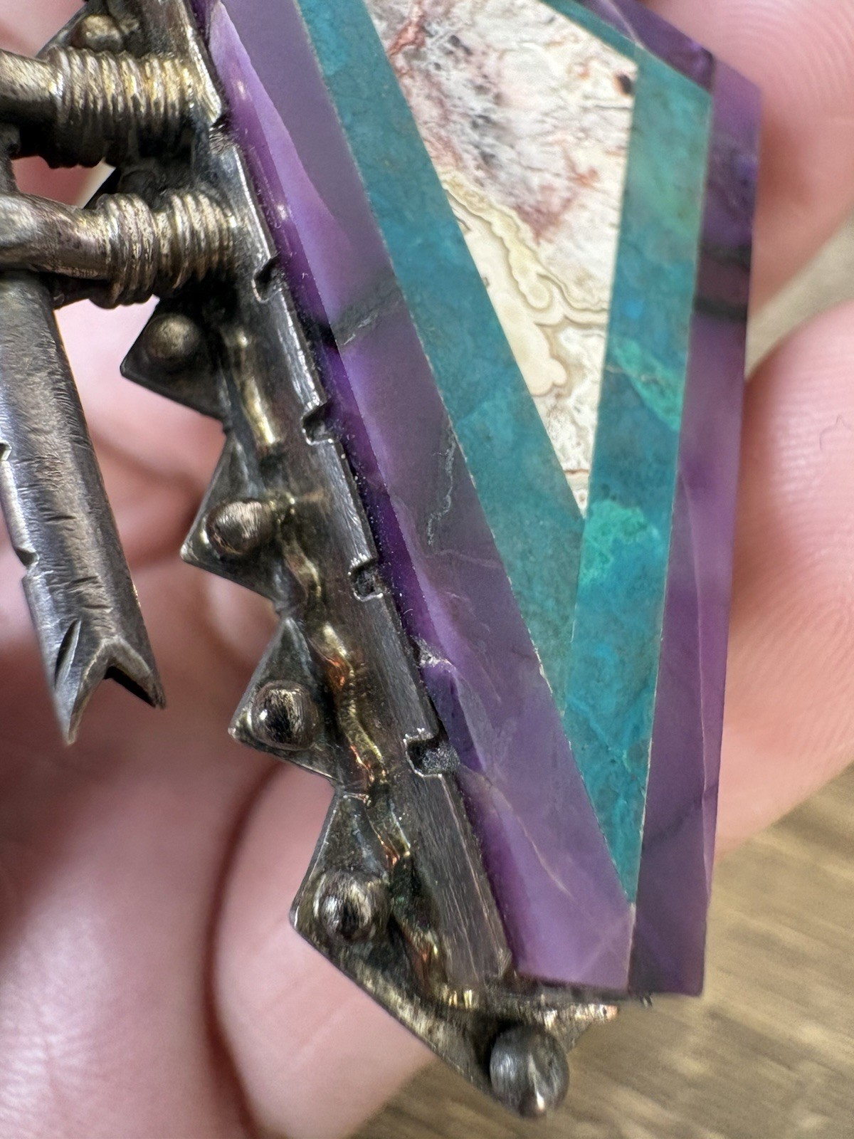 Native American Signed Geometric Multistone Sterl… - image 6