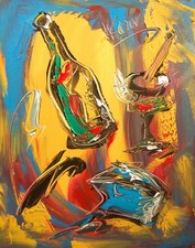 IMPRESSIONIST MODERN ART STRETCHED CANVAS  MUSIC COFFEE LANDSCAPE