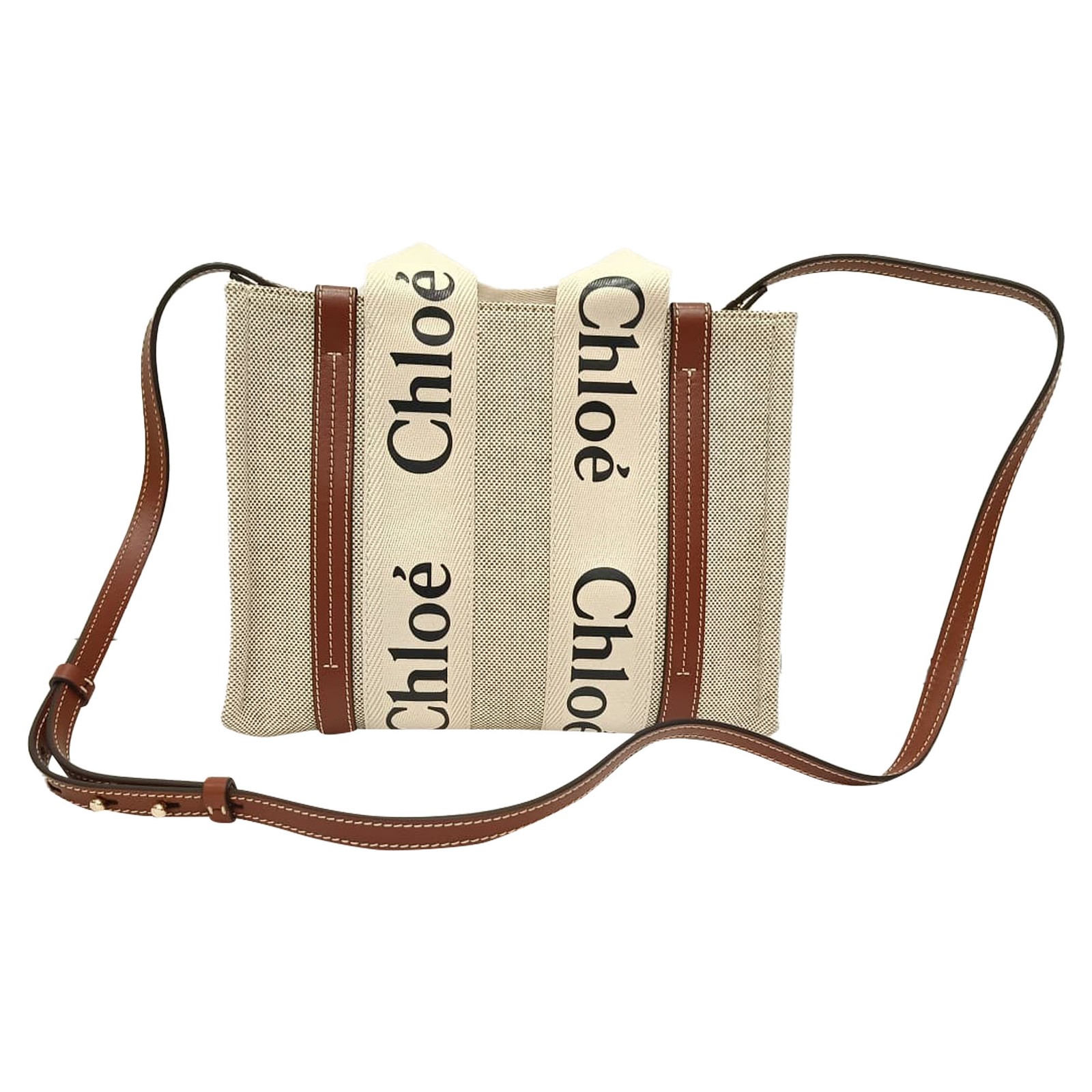 Chloé Small Woody Tote Bag In  Cotton Canvas Women Beige One Size