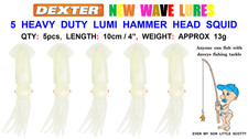 5 HEAVY DUTY 10cm LUMINOUS HAMMER HEAD SQUID SEA FISHING LURES FOR RIG JIG PIRK