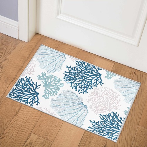 Coastal Area Rug Small Beach Throw Rugs Non-Slip Nautical Coral Entryway Door...