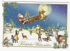 Postcard Glitter Tausendschoen Santa Riding in Reindeer Sleigh Postcrossing