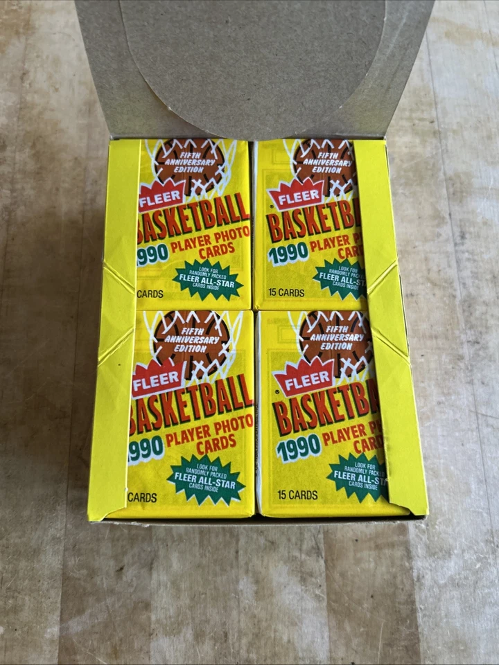 Tarjetas fotográficas de jugador de baloncesto Fleer 1990 caja de cera 36 paquetes sellados Foto 2 de 4