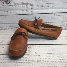 LL Bean Shoes SLIP-ON Camp Moccasin Mens Brown Leather Boat Laces Size 13