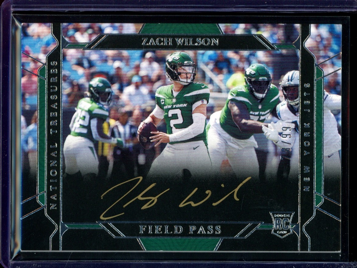 Zach Wilson Panini National Treasures Rookie Signatures Field Pass #FPZW Gold