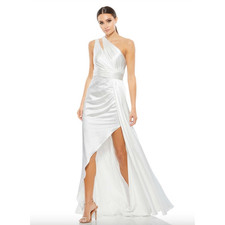 MAC DUGGAL Dress Size 8 Evening Gown NEW White One Shoulder Cutout Charmeuse