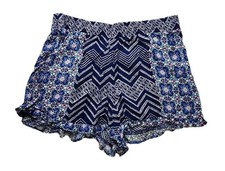 NWT No Boundaries Women's Med 7-9 Ruffle Shorts Blue Boho Floral Flowy Rayon New