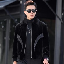 Winter Mink Fur Collar Jacket Men's Coat Gold Plush Lapel Collar Business Jacket
