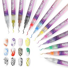 12 Color Nail Art Pens Set - Graffiti Dotting Pen + Painting Liner Brush, All...