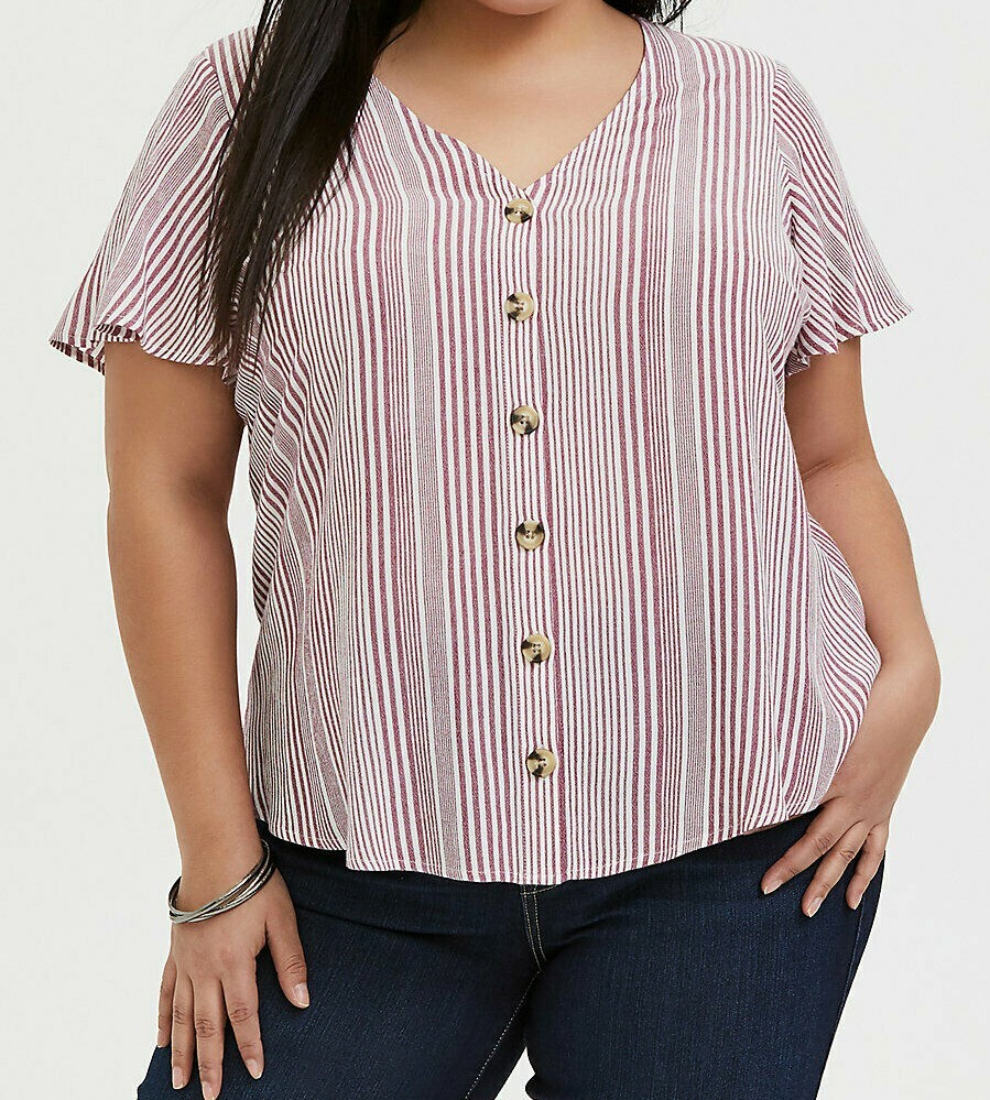Torrid Strip Button Front Midi Top Red Wine 3X #53428 | eBay