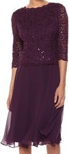 Alex Evenings Women's Tea Length Sequin Mock Dress (Petite and 12, Deep Plum 
