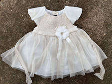 Rare Editions baby girl Beige Brocade Sparkly Skirt Party Dress size 6 months