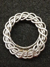 Vintage Germany Silvertone Scarf Clip Round Woven Etched 1 3/8"