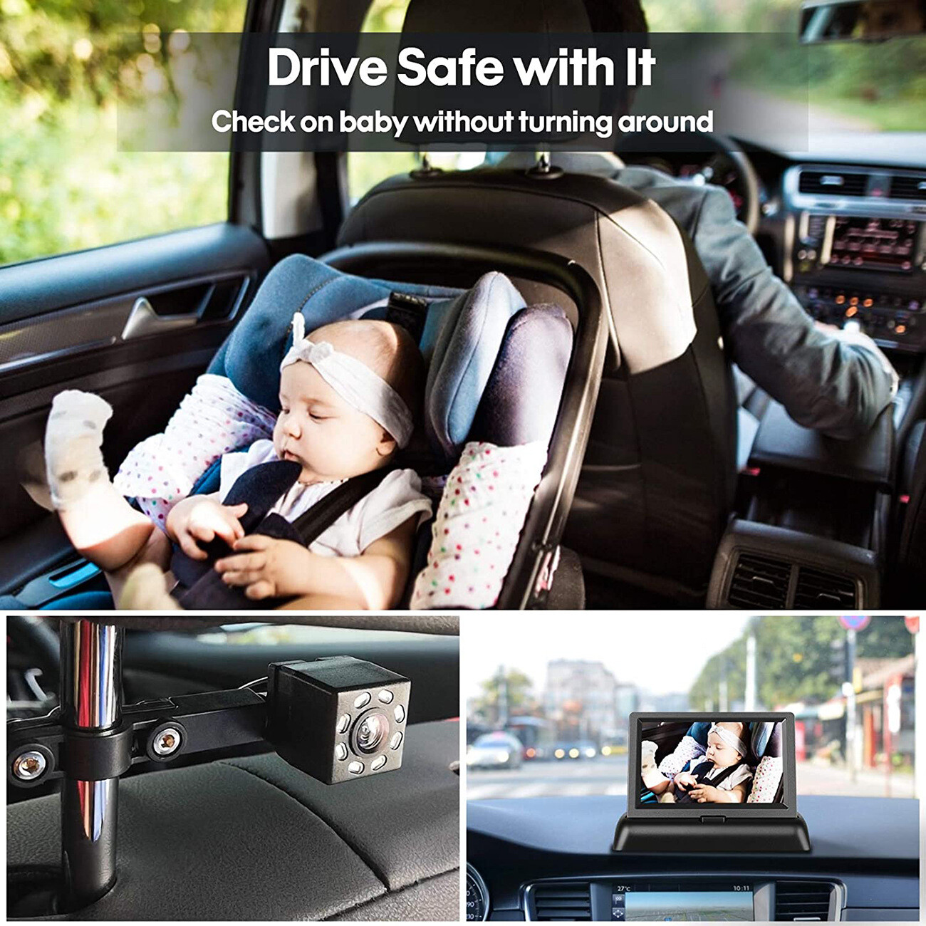 LED Night Vision Car Seat Camera Baby Monitor w/ 4.3 inch Folding