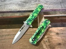 8.5" Tactical Green Leaf Spring Assisted Open Blade Pocket Knife