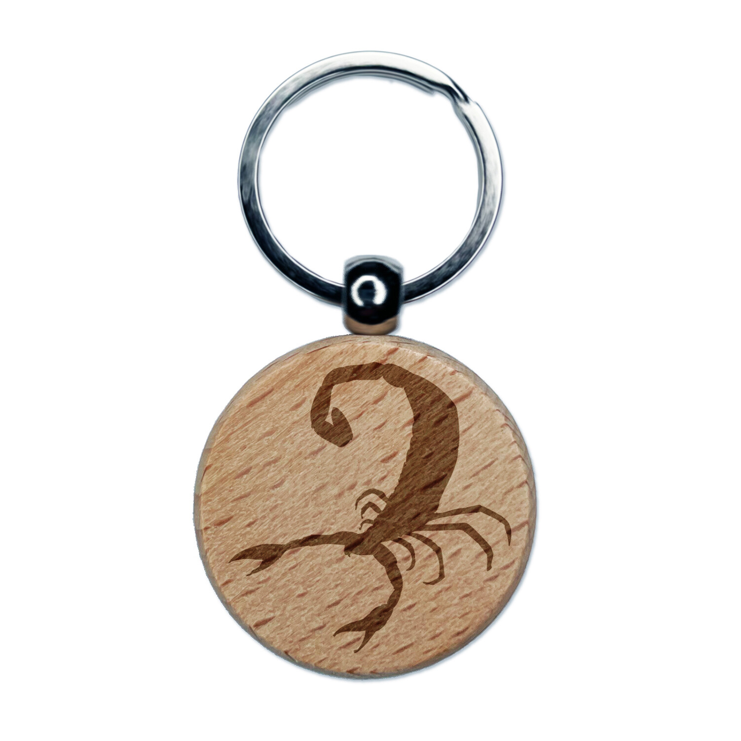 Scorpion Insect Solid Engraved Wood Round Keychain Tag Charm